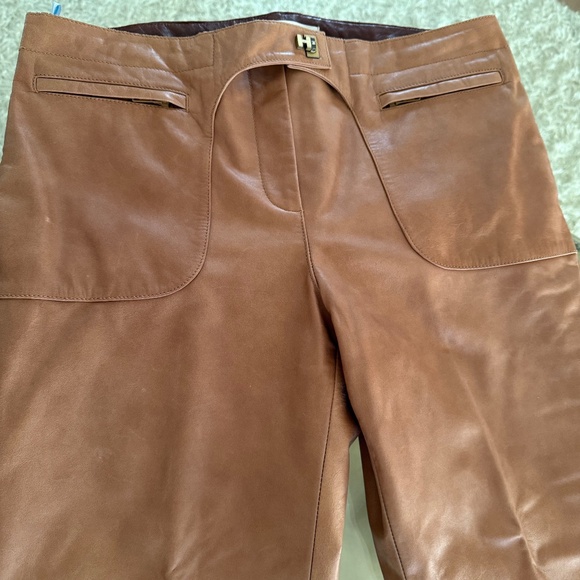 Vtg Tommy Hilfiger Women's Rich Tan Solid Leather Pants Size 10 Moto Boho Biker - Picture 1 of 9